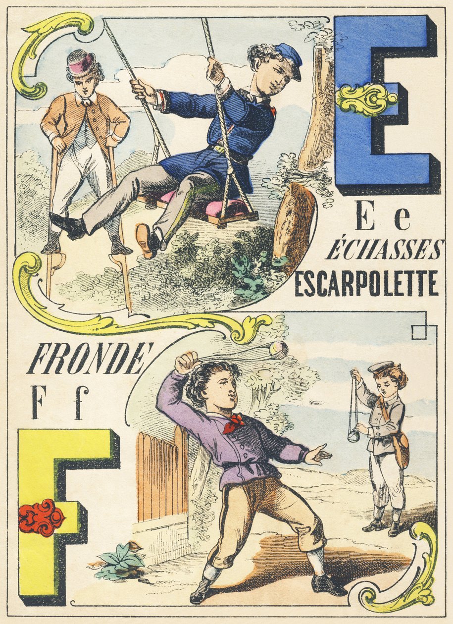E F : trampoli, altalena, fionda - Alfabeto dei giochi da Unbekannt
