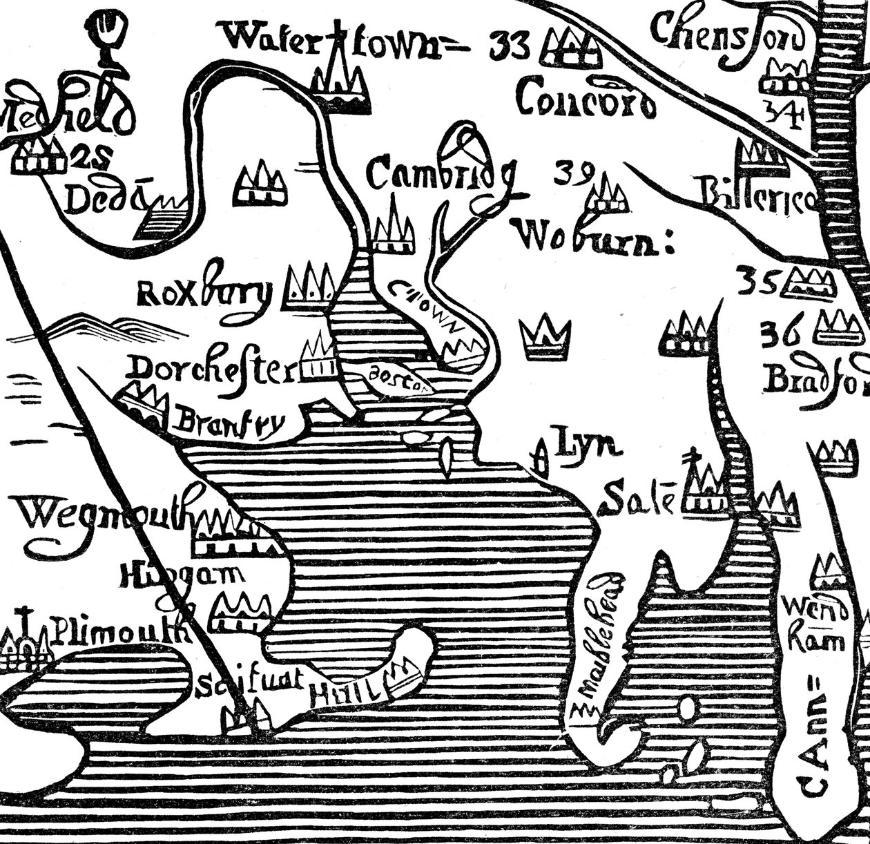 Antica mappa della Baia del Massachusetts, USA da Unbekannt