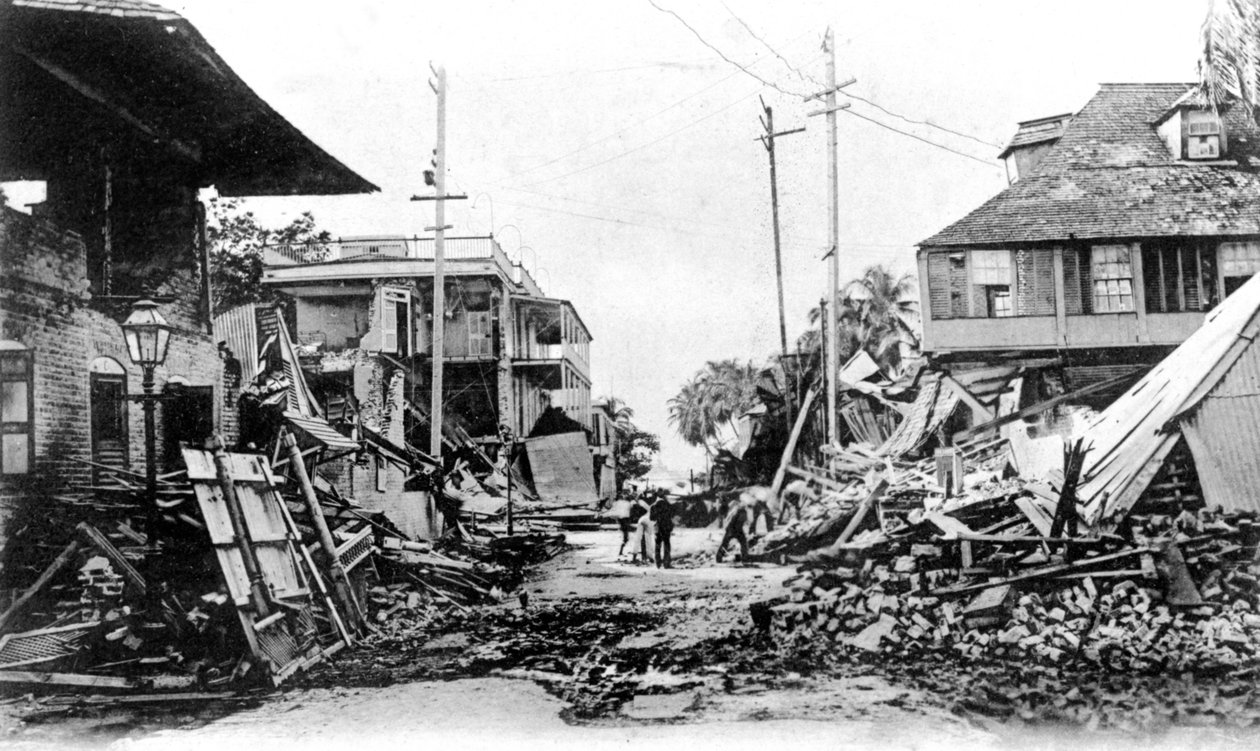 Danni del terremoto, King Street e Harbour Street, Kingston, Giamaica, 1907 da Unbekannt