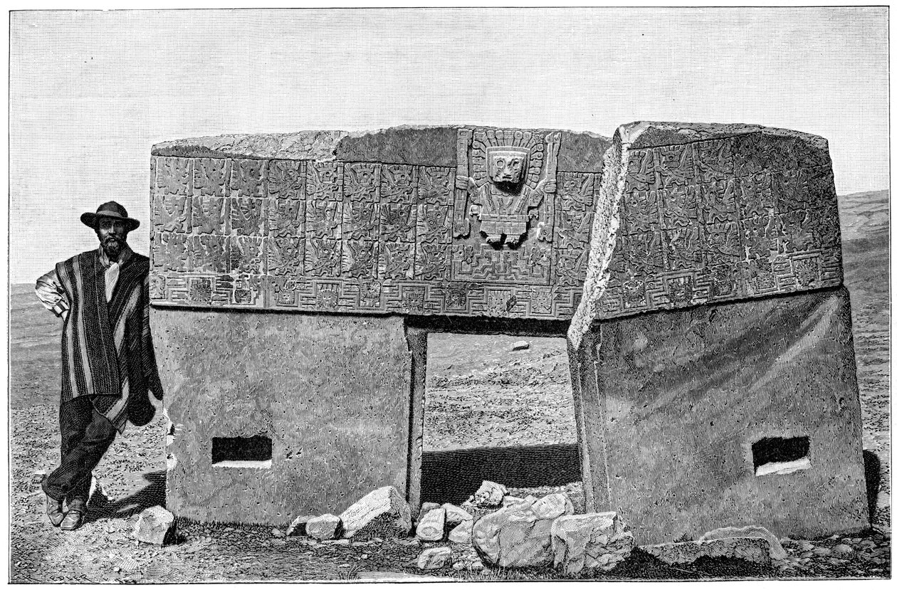 Aspetto orientale del cancello monolitico di Akapana, Tiahuanaco, Bolivia, 1901 da Unbekannt