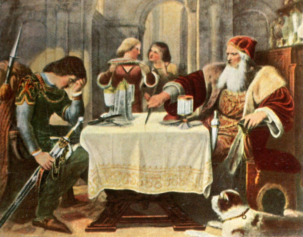 Eberhard taglia a metà la tovaglia tra sé e suo figlio Ulrich, 1377, 1936 da Unbekannt