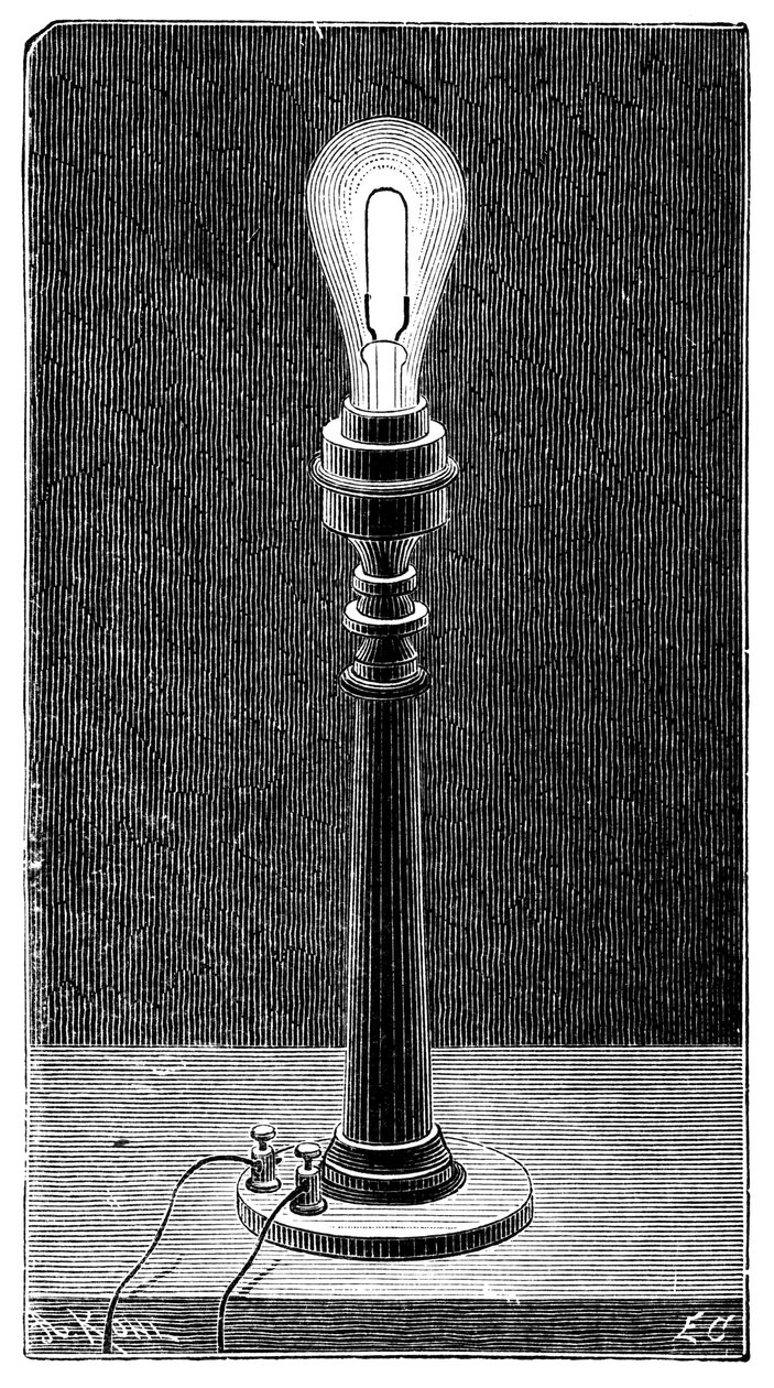 Lampadina a incandescenza di Edison in un portalampada da tavolo, 1891 da Unbekannt