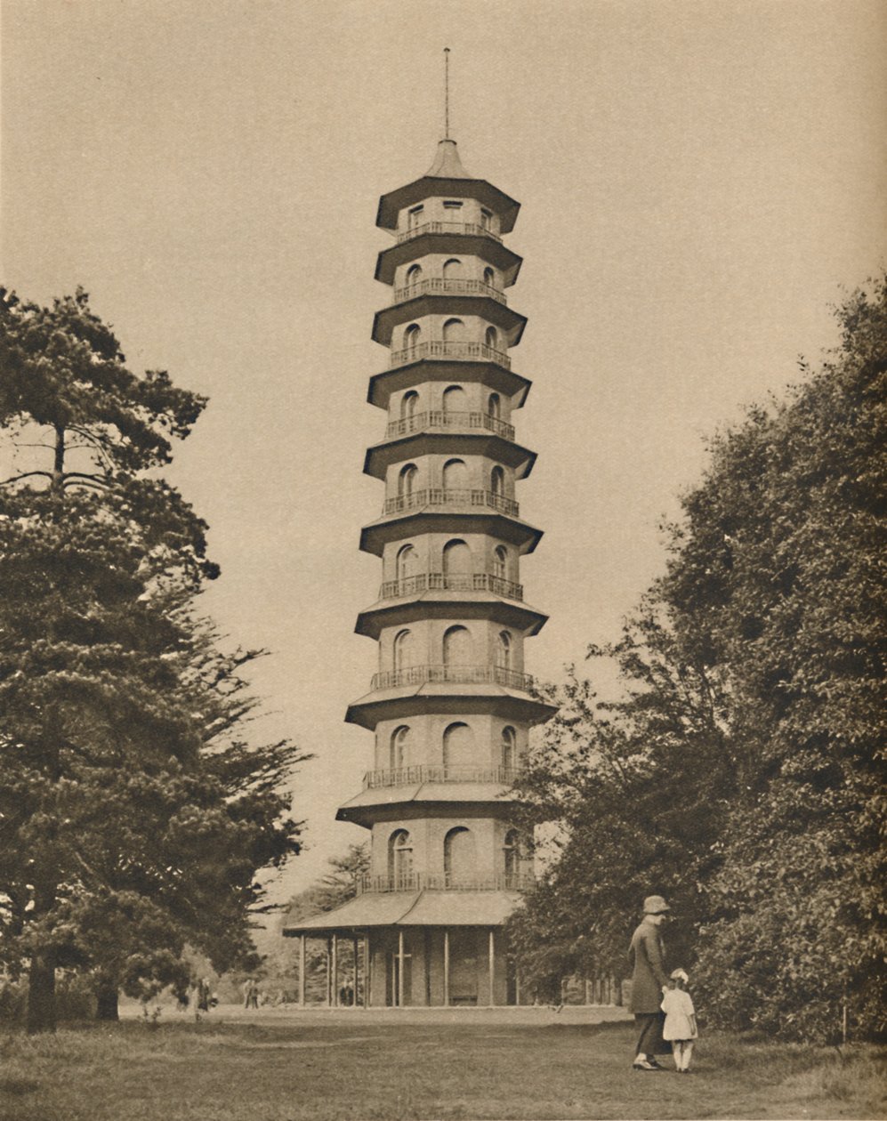 Versione del XVIII secolo di una pagoda nei Kew Gardens, c1935 da Unbekannt