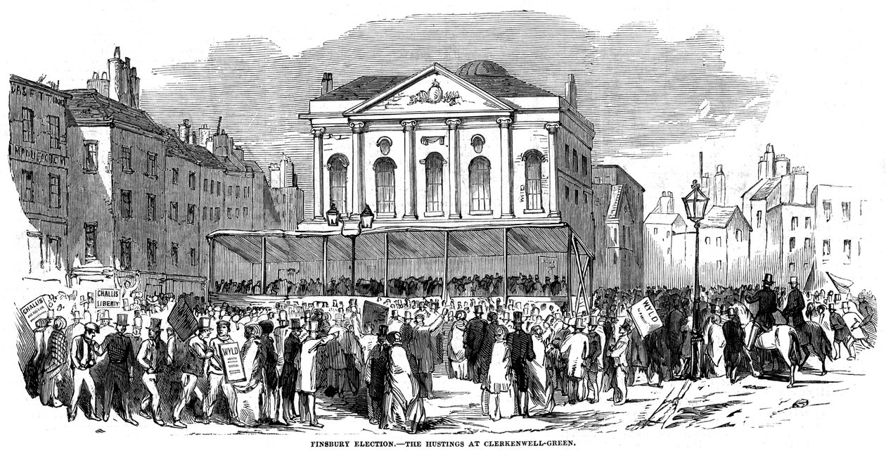 Comizi elettorali a Clerkenwell Green durante le elezioni di Finsbury, Londra, 1852 da Unbekannt