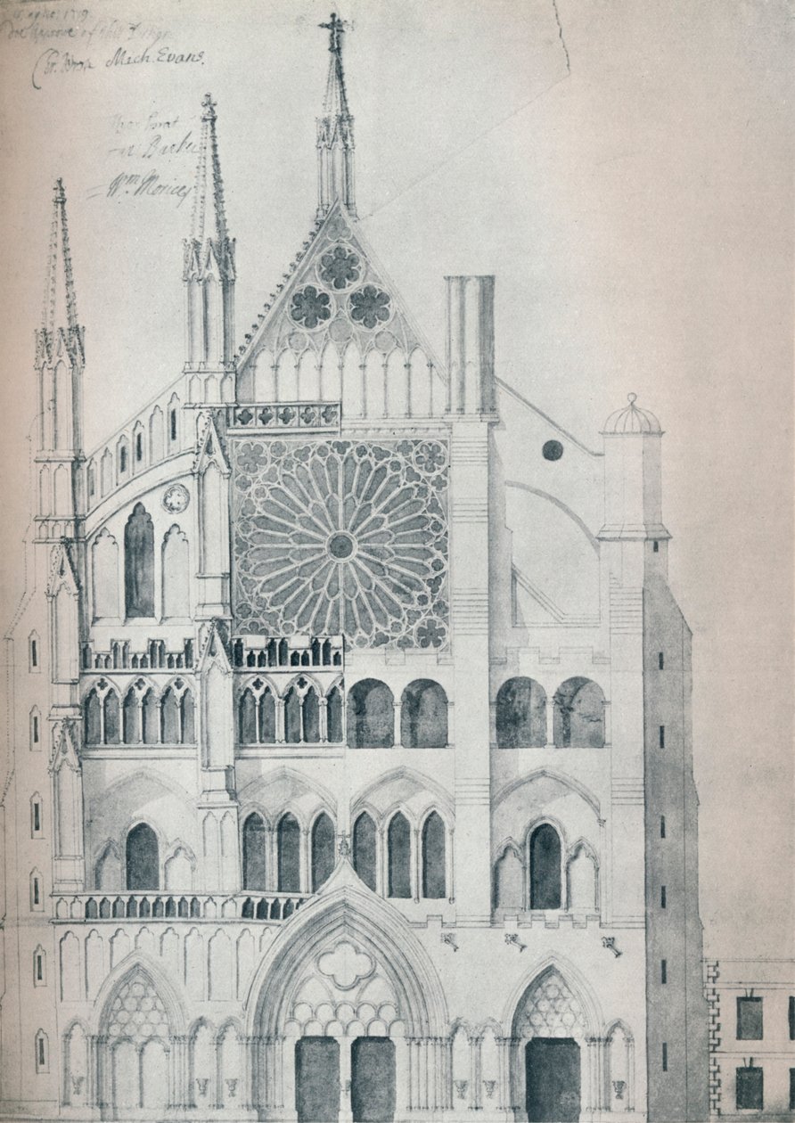 Elevazione del transetto nord, Abbazia di Westminster, mostrando il progetto di Wren per il restauro da Unbekannt