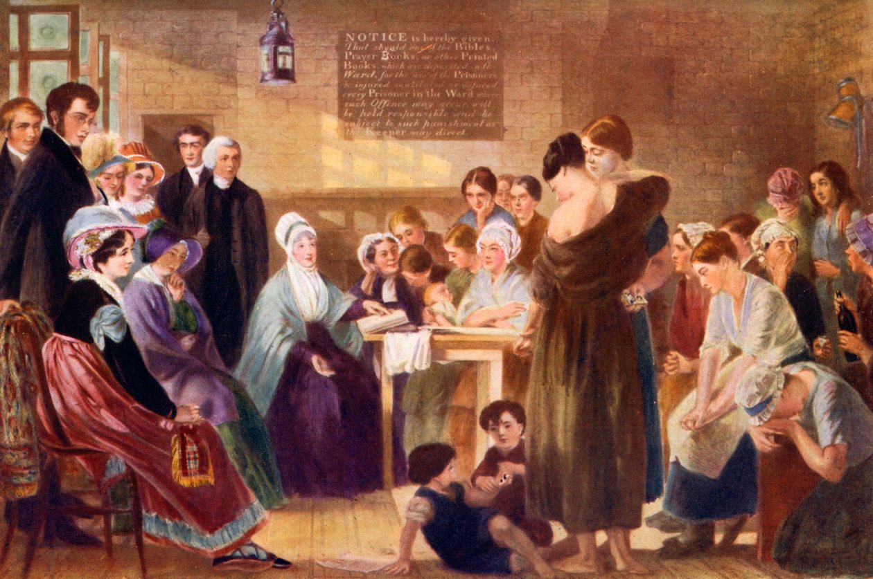 Elizabeth Fry 1780-1845 in visita alla prigione di Newgate, 1926 da Unbekannt