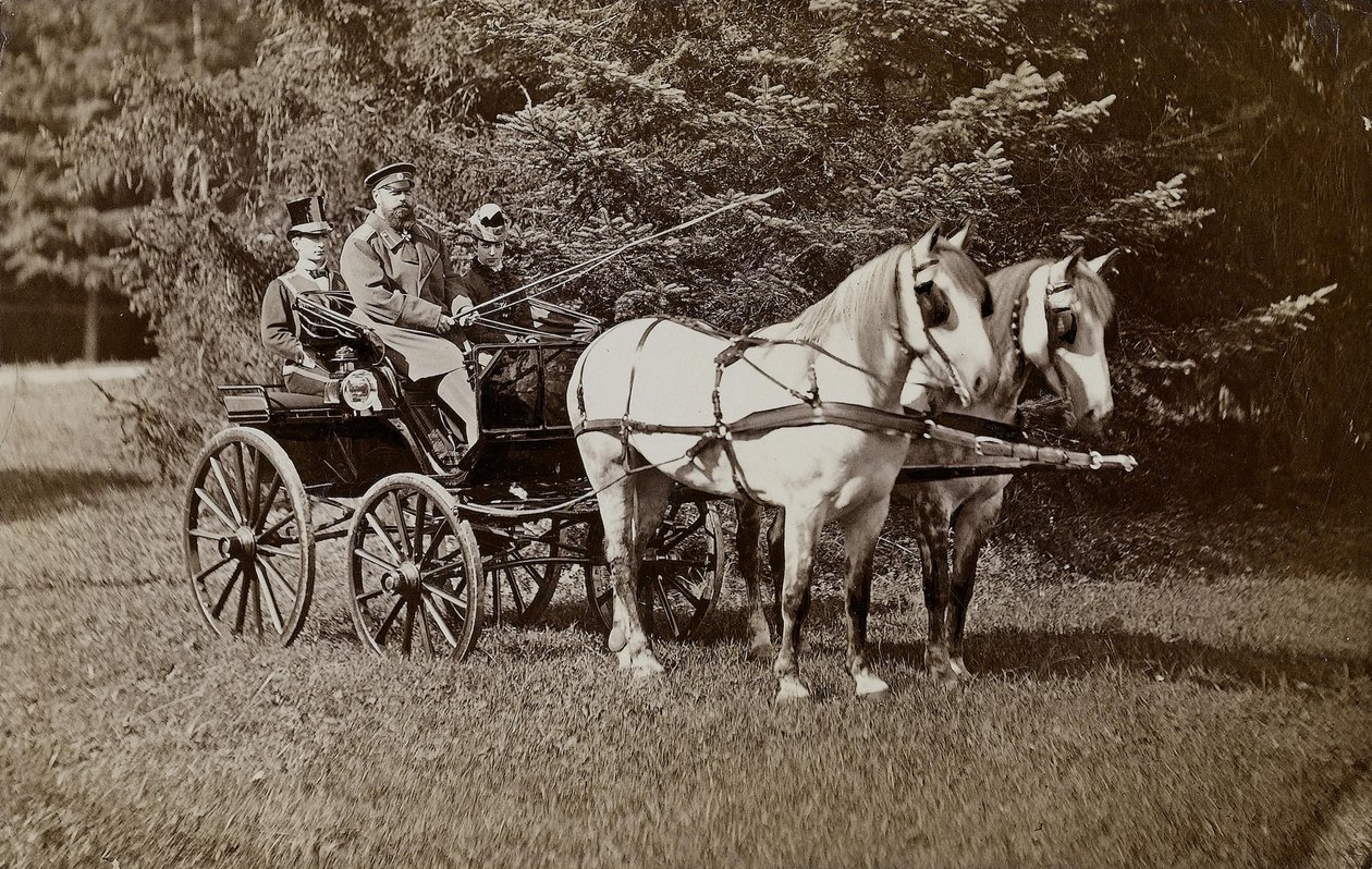 Imperatore Alessandro III e Imperatrice Maria Fyodorovna su una carrozza da Unbekannt