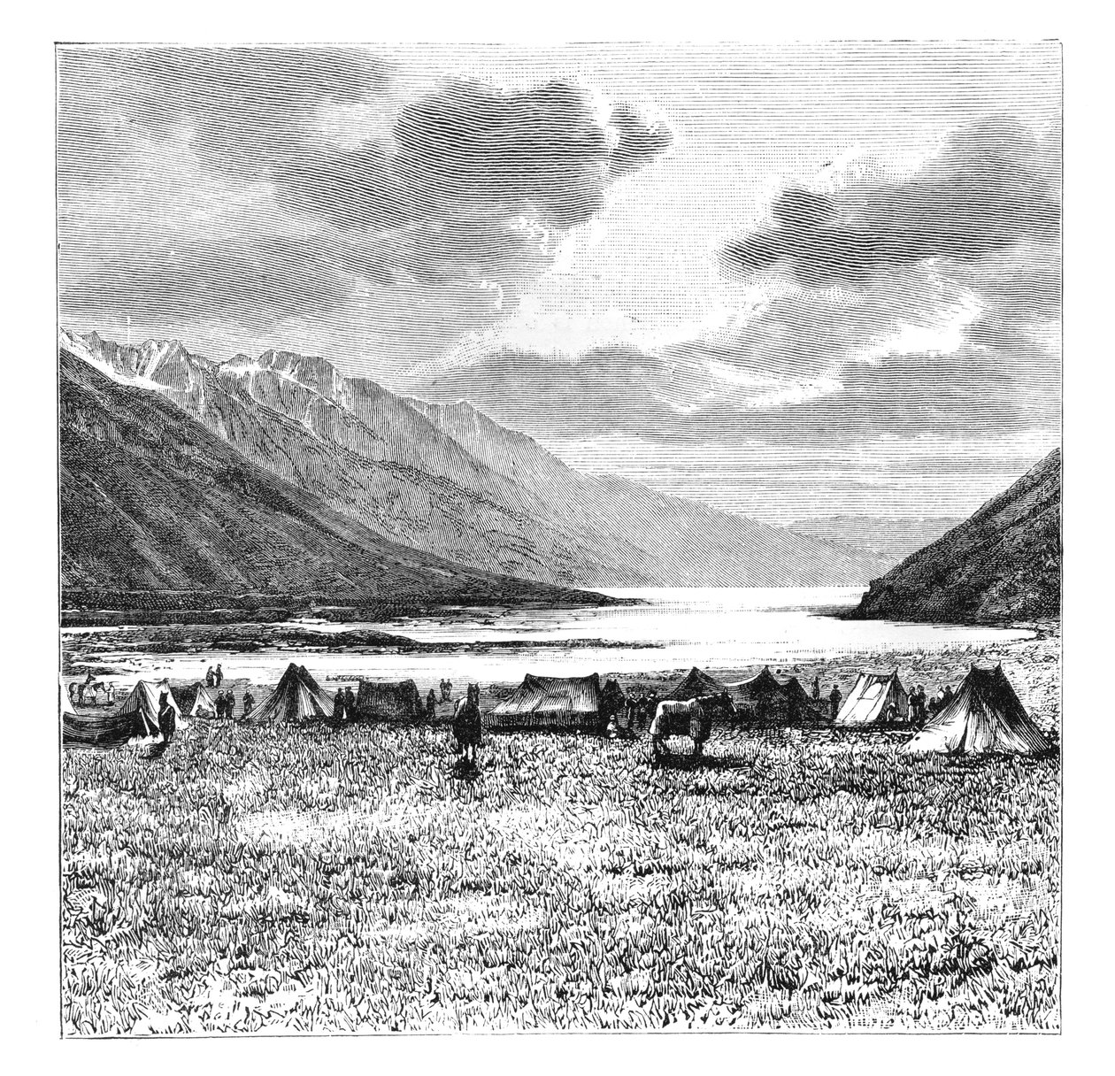 Accampamento della spedizione inglese del 1871, Lago Pang-Kong, Tibet, 1895 da Unbekannt