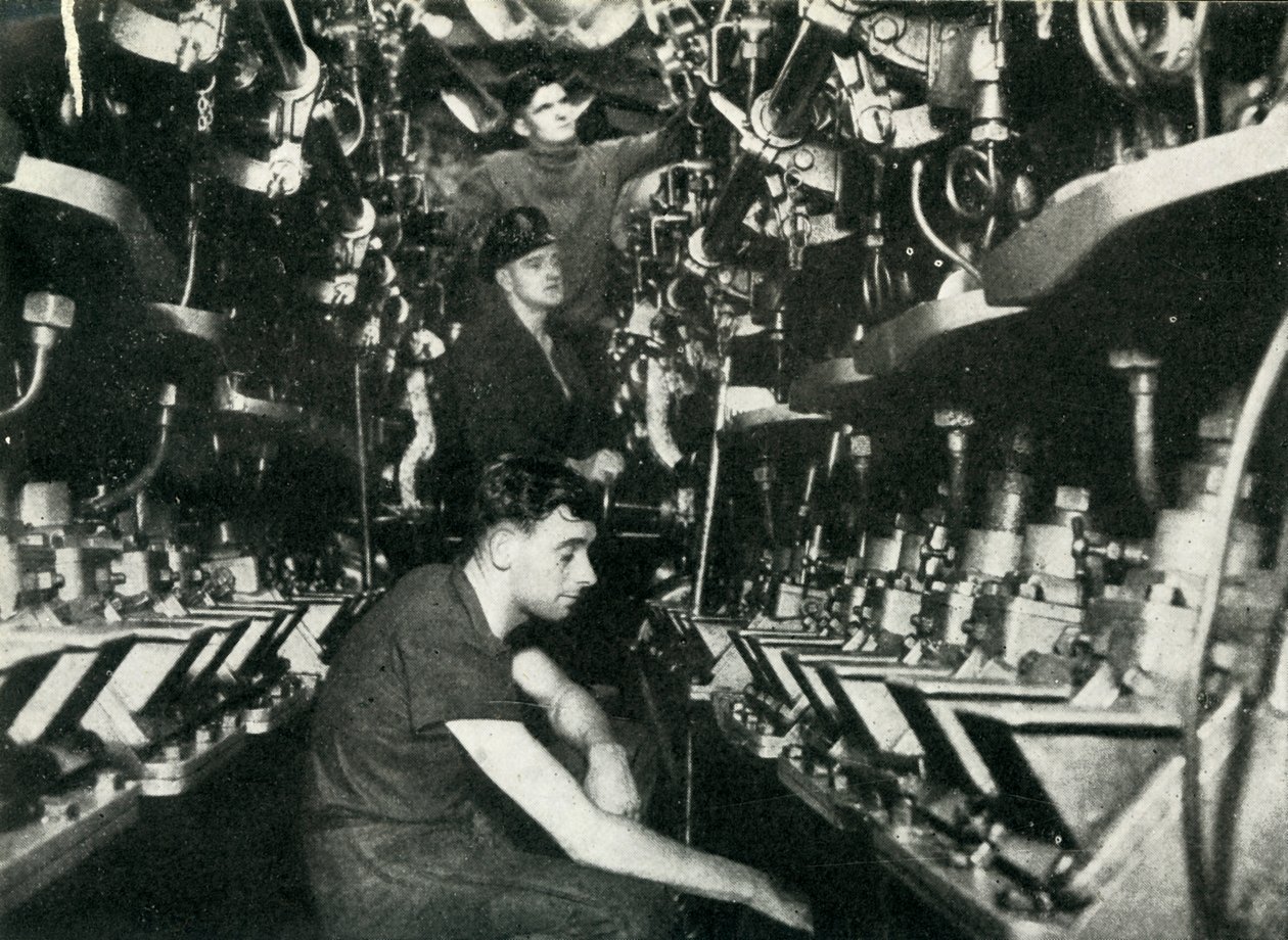 Sala macchine di un sottomarino britannico, Seconda Guerra Mondiale, 1945 da Unbekannt