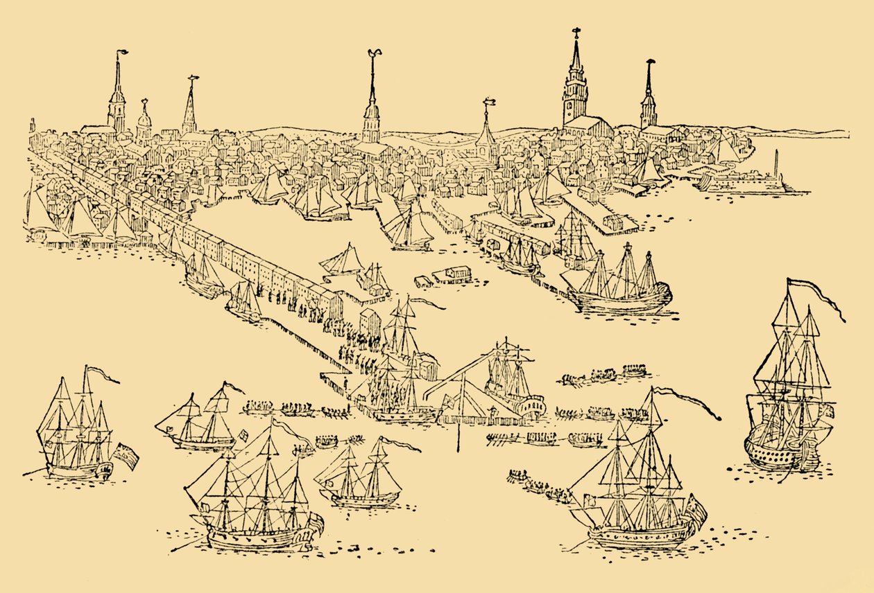 Navi da guerra inglesi a Boston dove ebbe luogo il Tea Party nel 1768 da Unbekannt