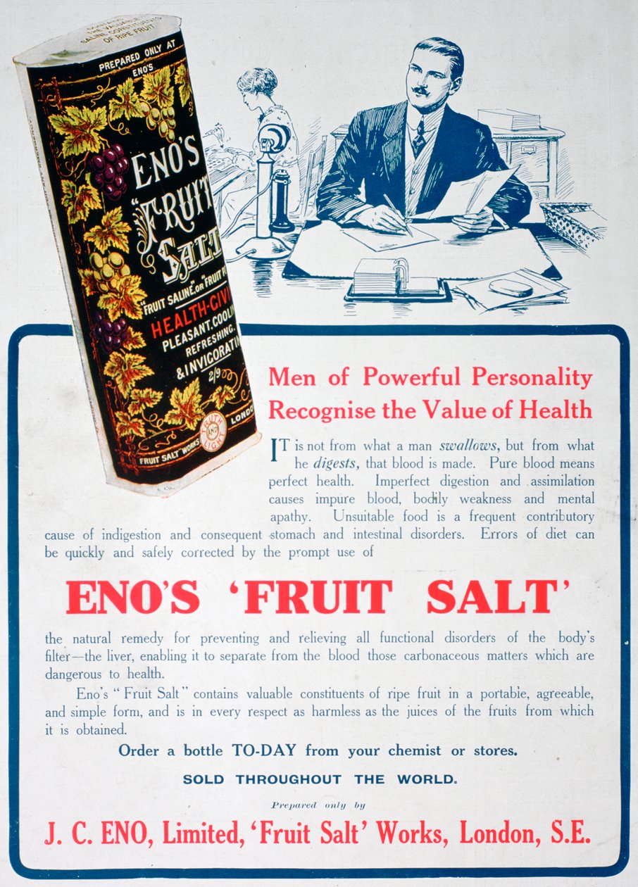 Pubblicità del sale di frutta Enos, 1915 da Unbekannt