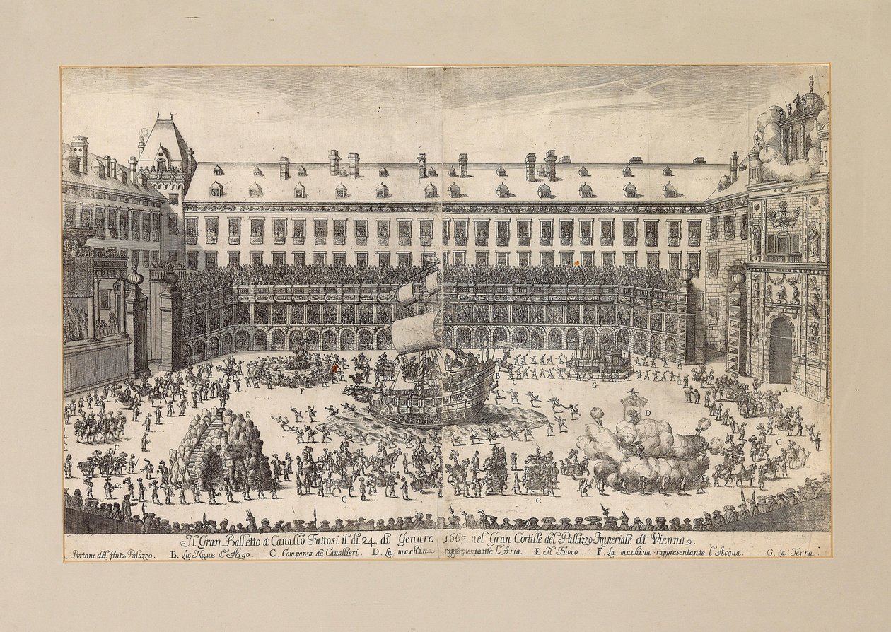 Balletto equestre nel cortile della Hofburg di Vienna, 1667 da Unbekannt