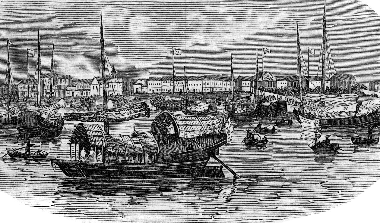 Fabbriche europee a Canton Guangzhou, Cina, c1875 da Unbekannt