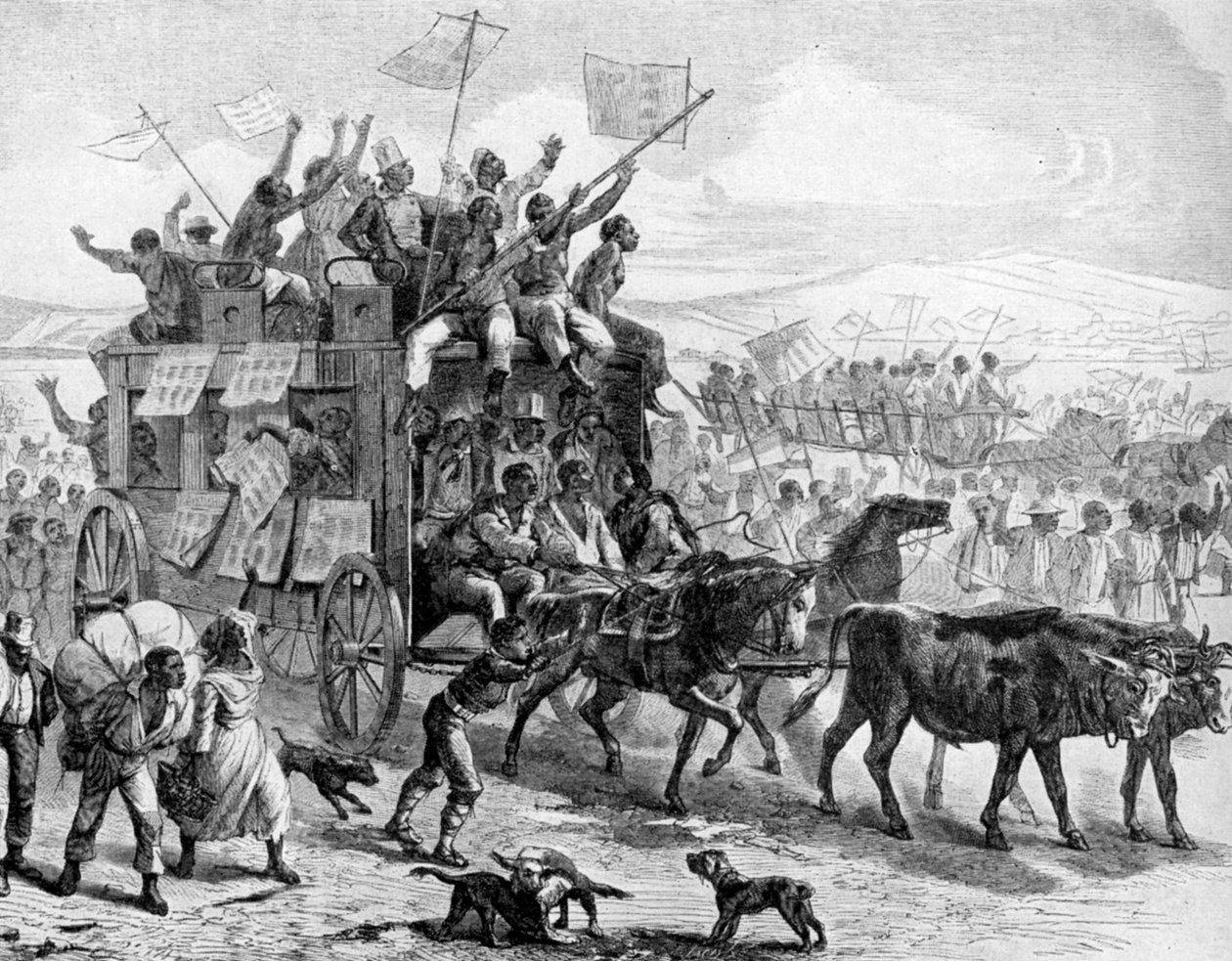 Ex-schiavi che sfilano con manifesti di liberazione, Guerra Civile Americana, 1861-1865, 1951 da Unbekannt