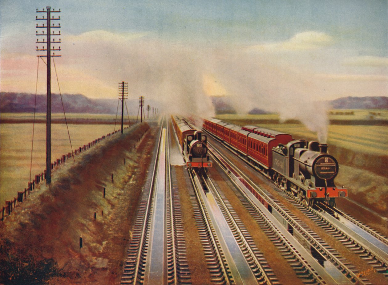 Treni di escursione a Blackpool che prendono acqua dai binari di Kirkham, 1926 da Unbekannt