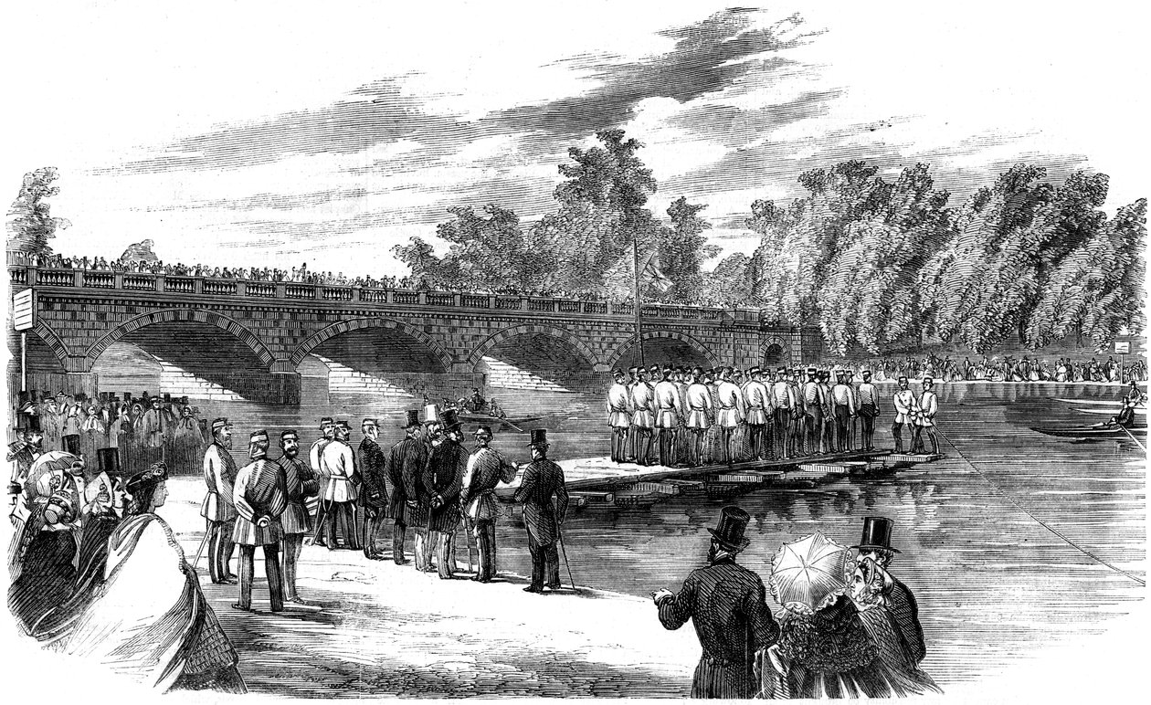Esperimenti con il Ponte di Pontoni del Capitano Fowkes sul Serpentine, Hyde Park, Londra da Unbekannt