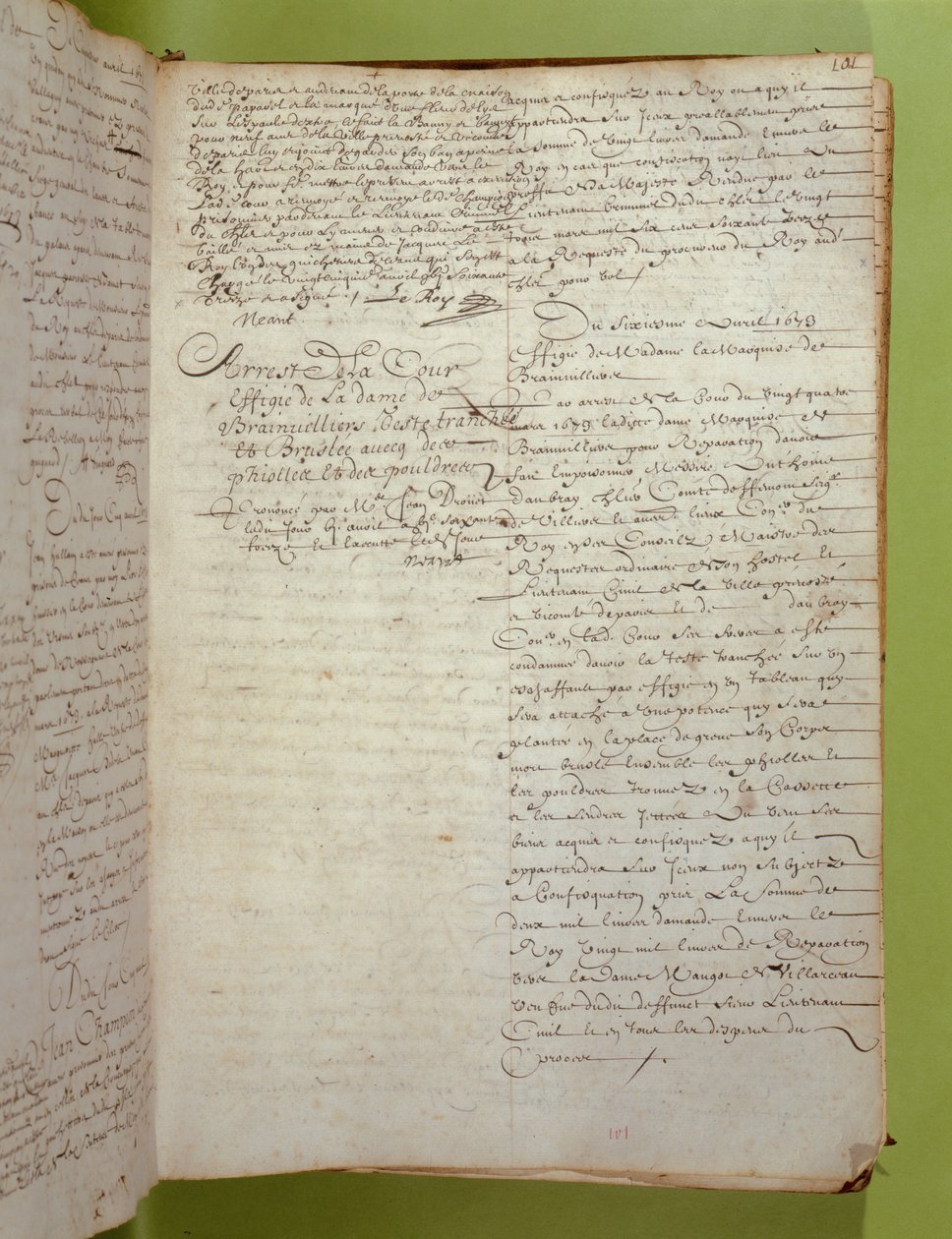 Estratto dai registri della Conciergerie della condanna a morte per esecuzione e rogo della Marchesa de Brinvilliers, aprile 1673 da Unbekannt