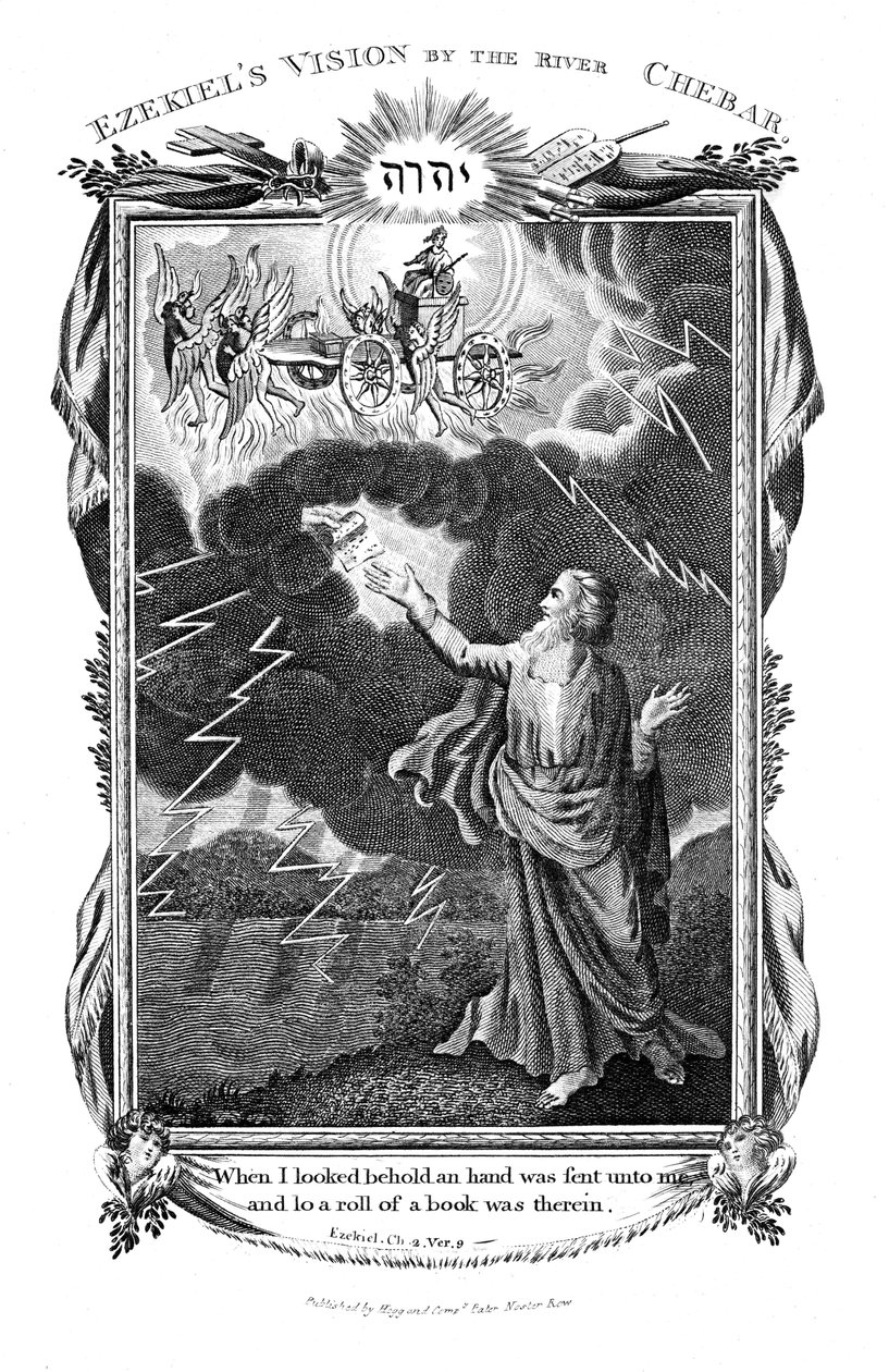 Visione di Ezechiele di un carro nel cielo e una mano tra le nuvole che gli porge un libro, 1804 da Unbekannt