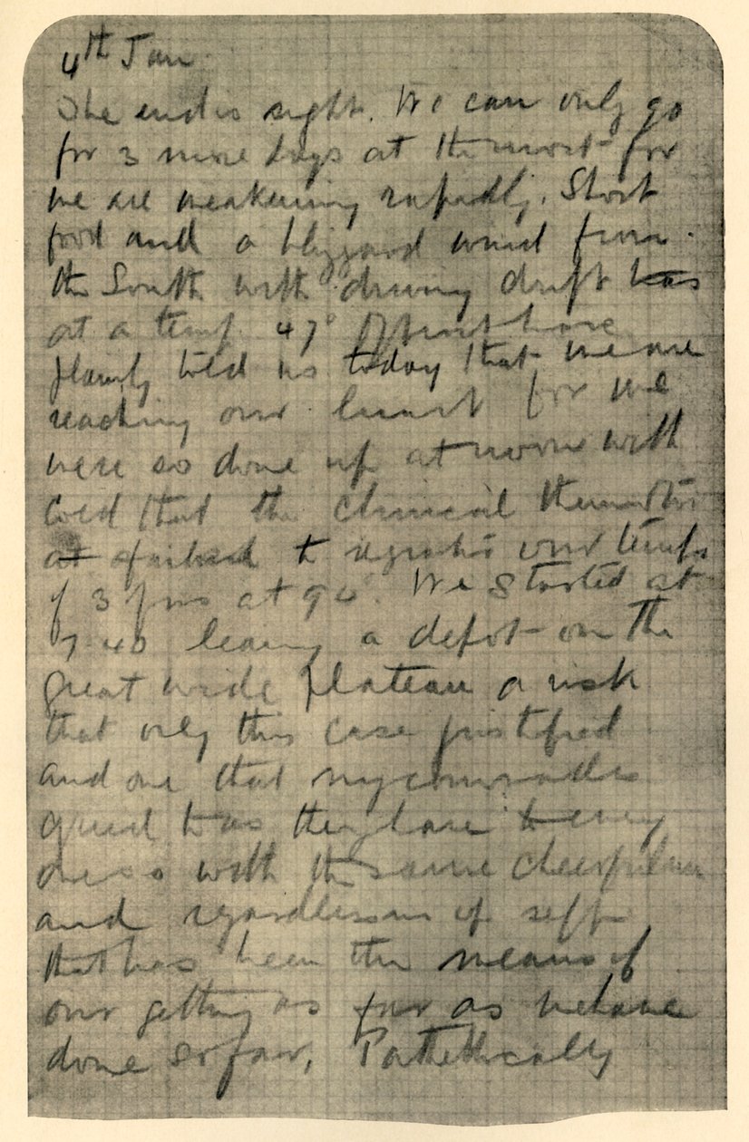 Facsimile di una pagina del diario di Shackleton, 4 gennaio 1909 da Unbekannt