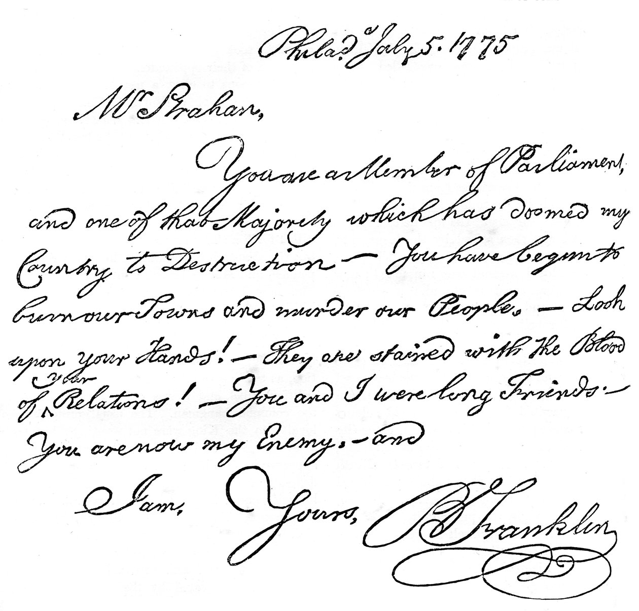 Facsimile di una lettera di Benjamin Franklin a Mr Strahan, 1775 da Unbekannt
