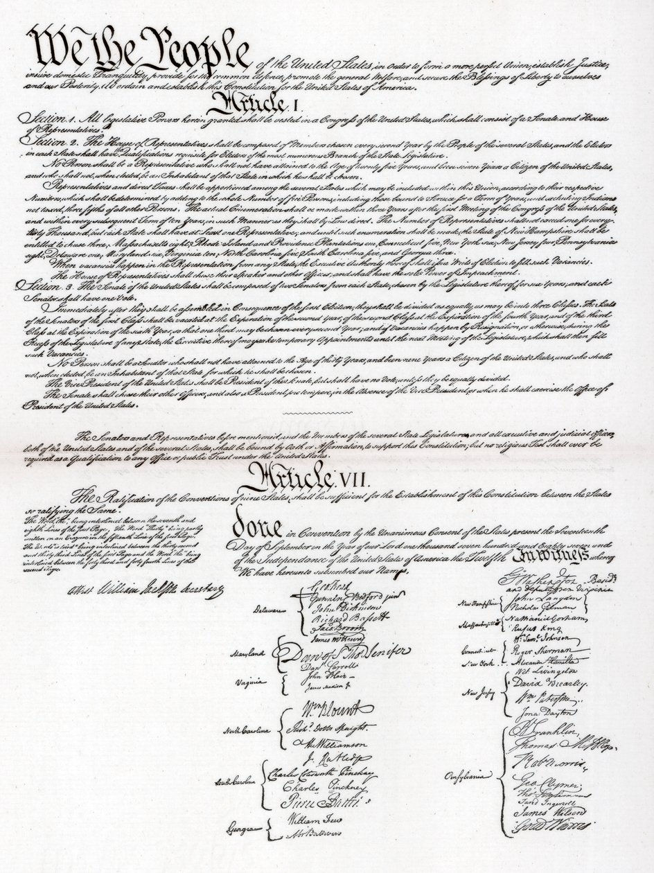 Facsimile del preambolo e della costituzione degli Stati Uniti d