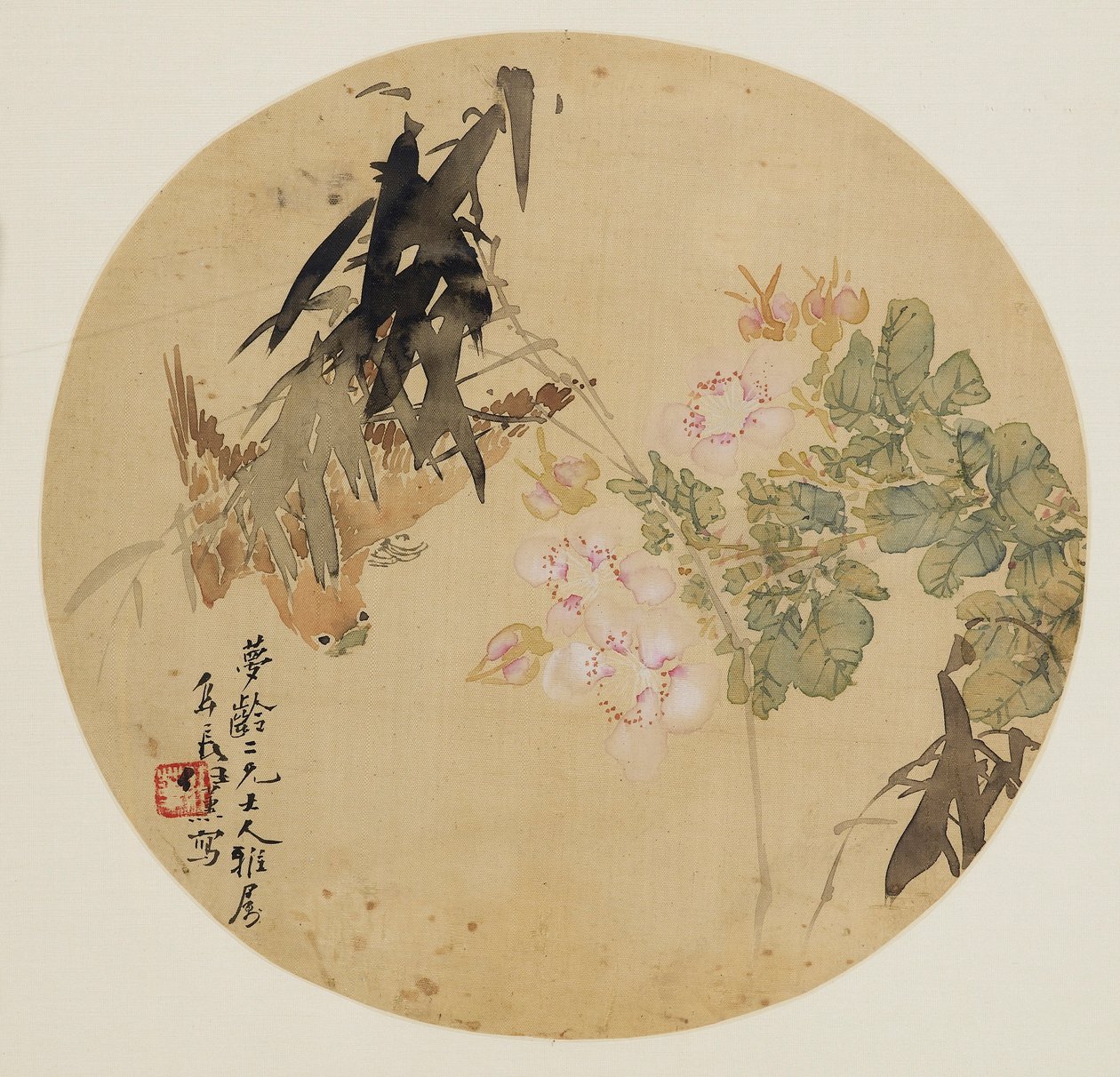 Dipinto su ventaglio - Fiore e Uccello, XIX secolo 1801-1900 da Unbekannt