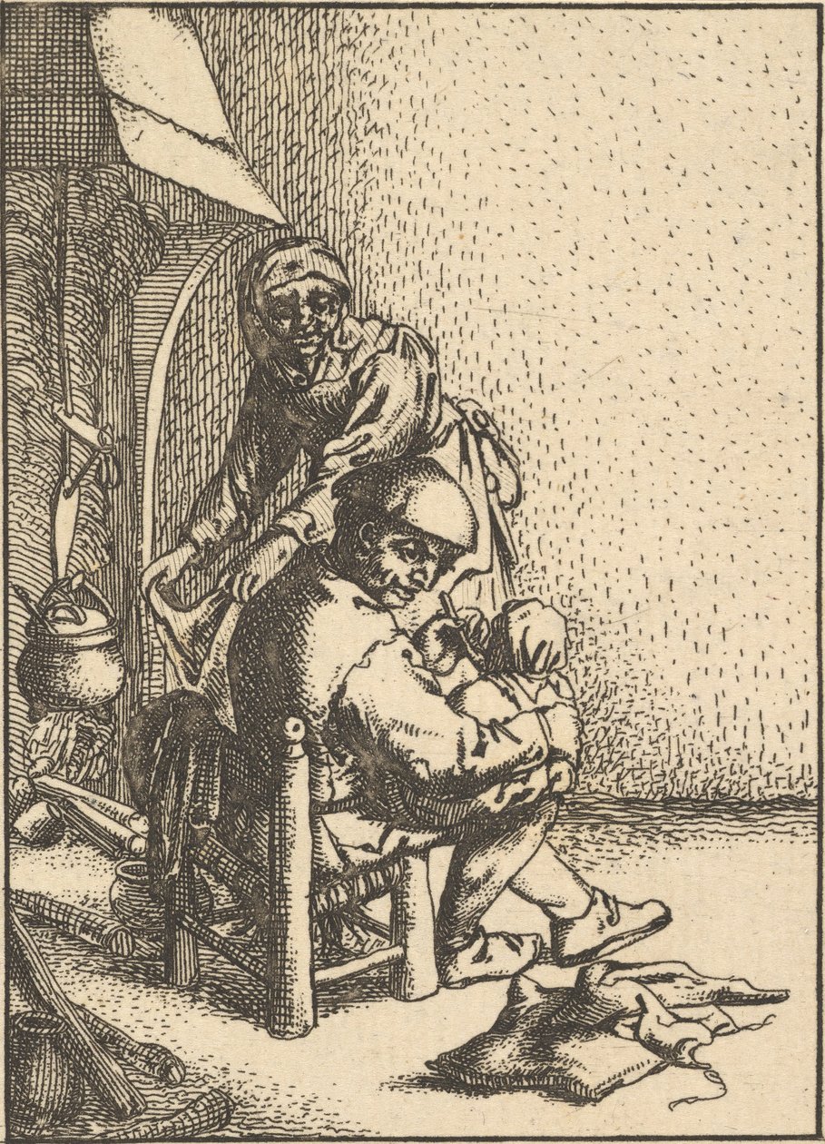 Padre che nutre il suo bambino, 1610-85 da Unbekannt