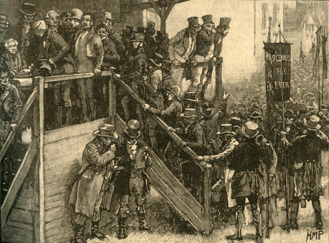 Padre John Murphy che guida i suoi inquilini a votare nelle elezioni suppletive di Clare, Irlanda, 1828 da Unbekannt