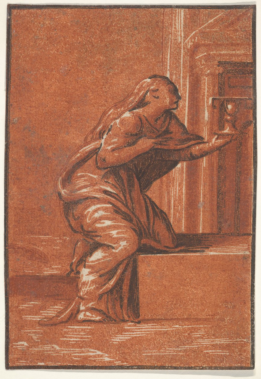 Personificazione femminile della Fede che si inginocchia sollevando un calice nella mano sinistra, ca. 1520-1560 da Unbekannt