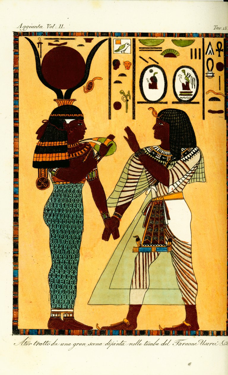 Figura della dea egizia Hathor con il re Seti I dalla sua tomba a Tebe, scoperta da Giovanni Battista Belzoni da Unbekannt