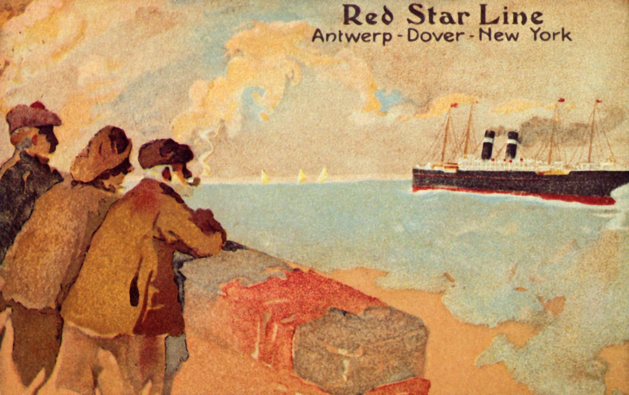 Pescatori e marinai che guardano un transatlantico Red Star da Unbekannt