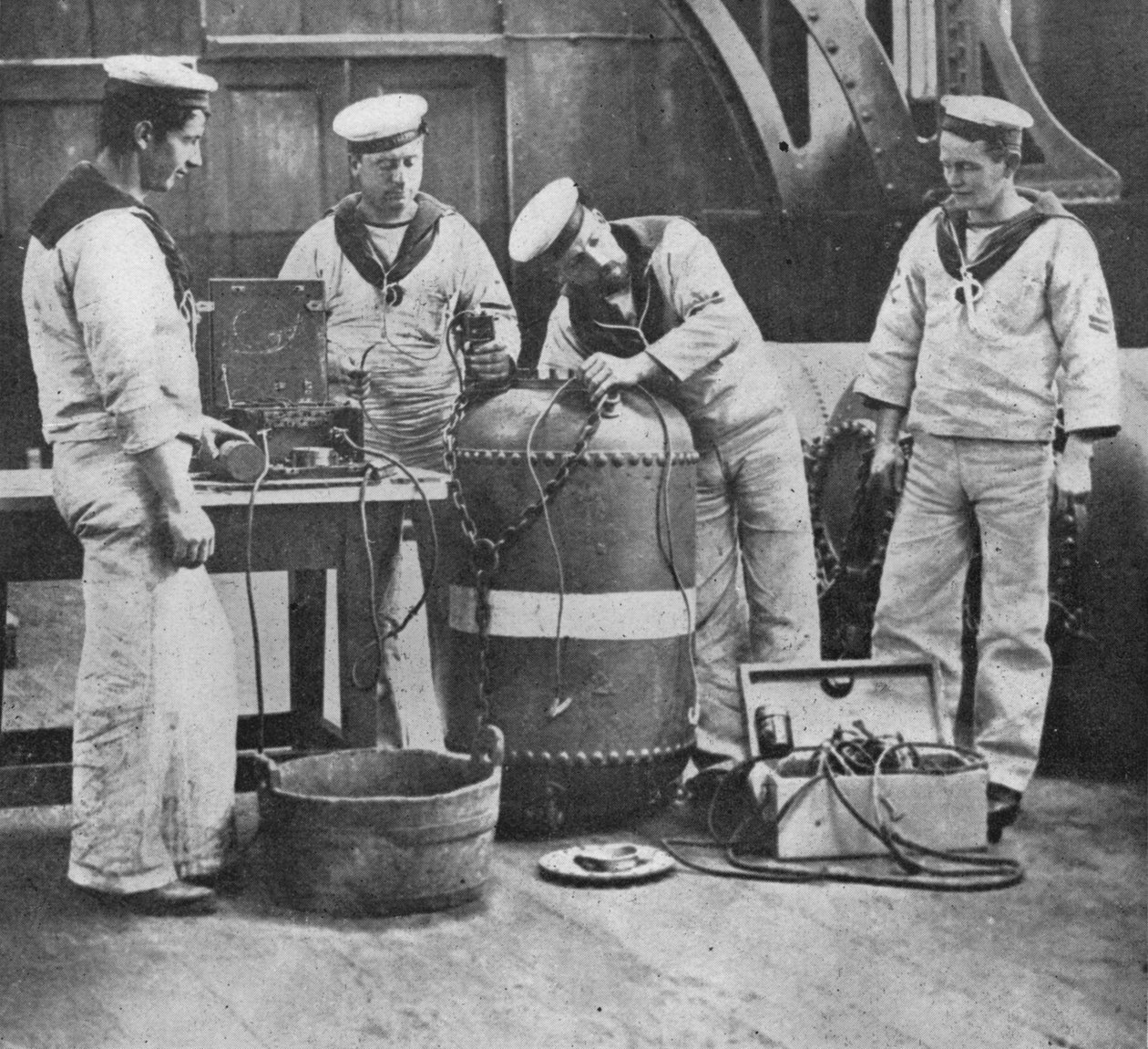 Installazione di una mina a contatto elettrico, 1914 da Unbekannt