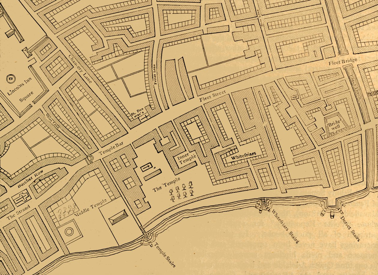Fleet Street, The Temple, ecc., da una mappa di Londra, pubblicata 1720, 1897 da Unbekannt