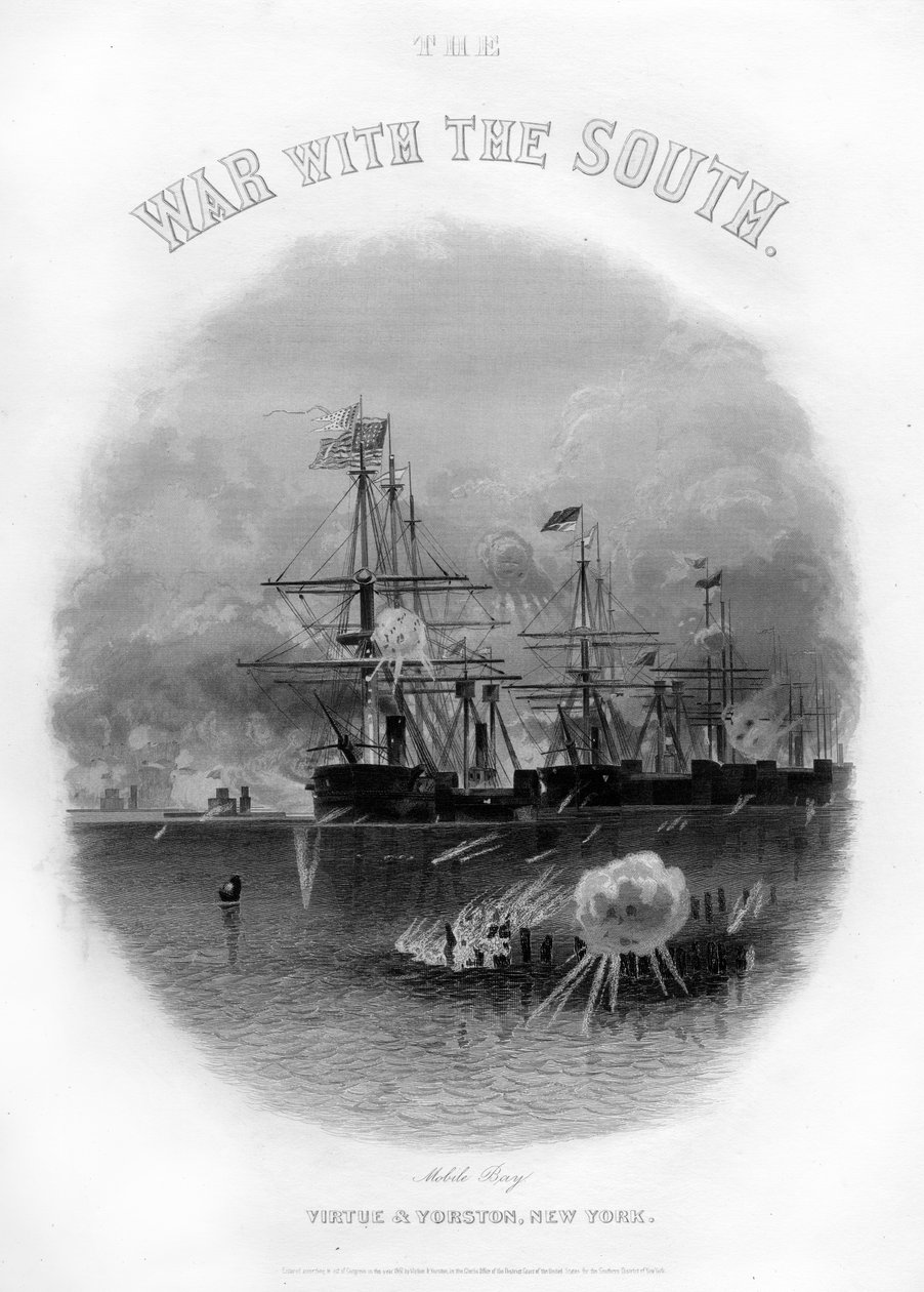 Flotta che passa il forte e le ostruzioni, Battaglia di Mobile Bay, 5 agosto 1864, 1862-1867 da Unbekannt