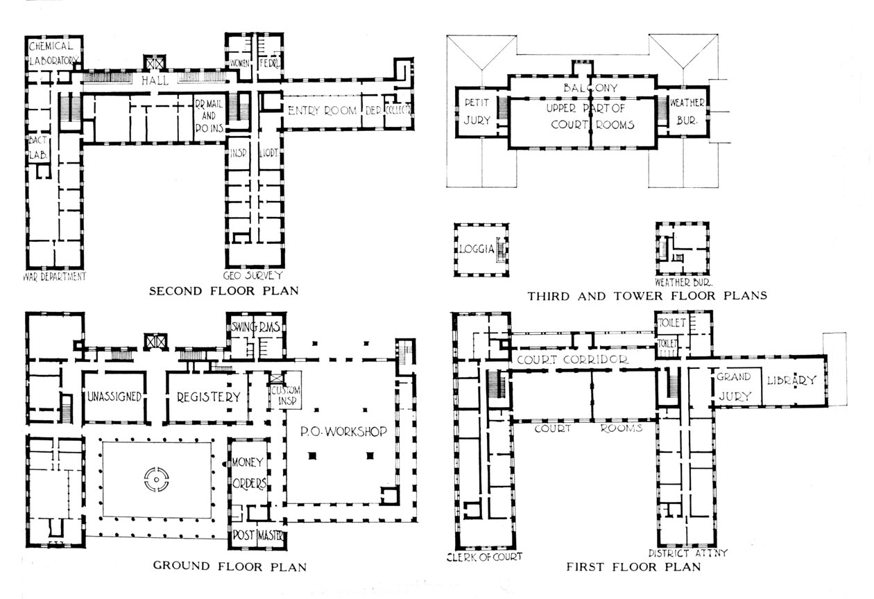 Piante del piano, Federal Building, Honolulu, Hawaii, 1924 da Unbekannt
