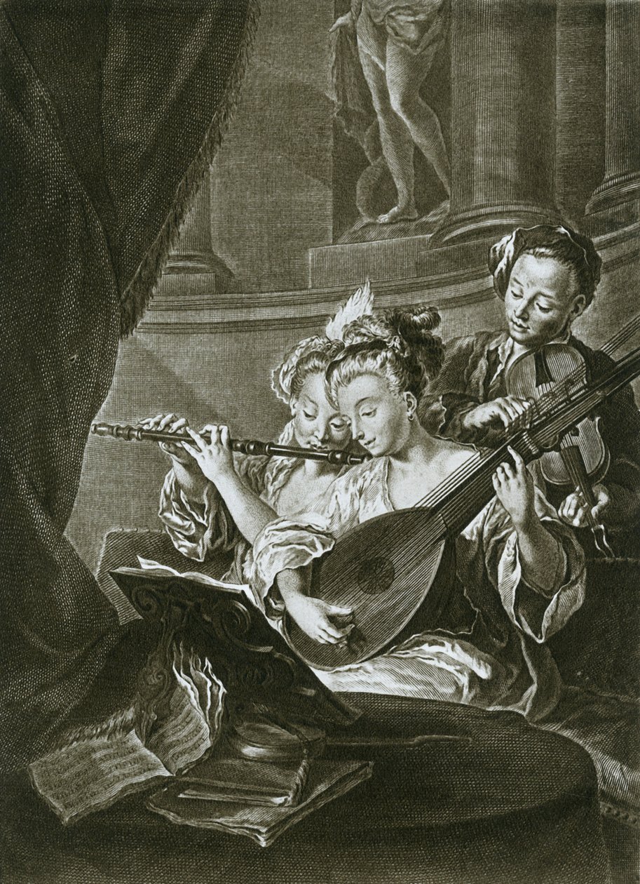 Flauto, violino e chitarrone George Frederick Handel come giovane musicista ad Amburgo, XVIII sec. da Unbekannt