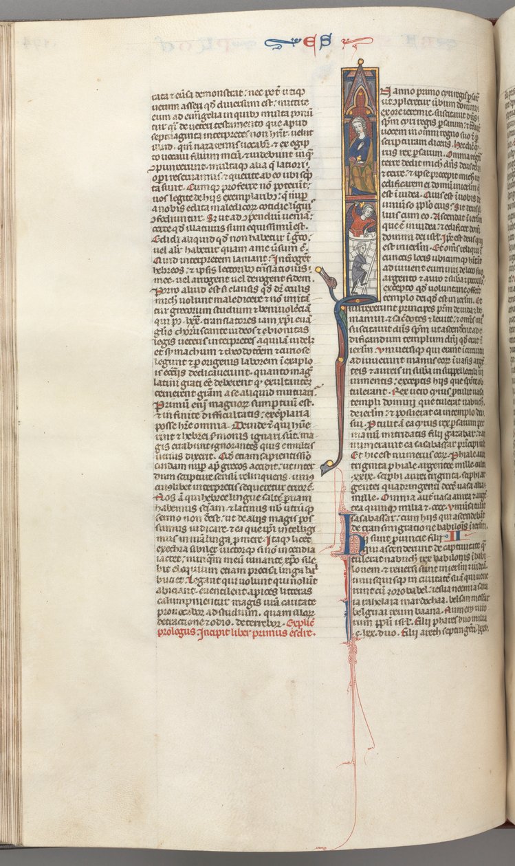 Fol. 174v, Esdra, iniziale istoriata I, Ciro che dirige la costruzione del Tempio, c. 1275-1300 da Unbekannt