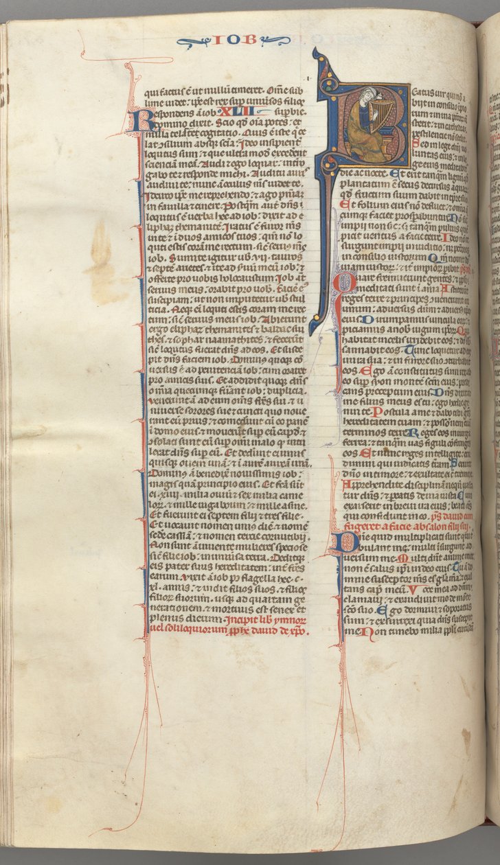 Fol. 214v, Salmo 1, iniziale istoriata 8, Davide che suona l