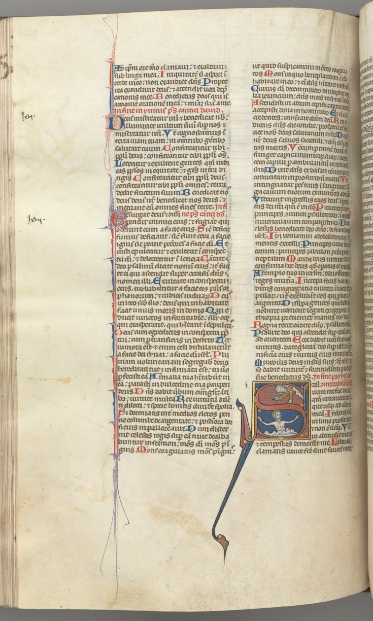 Fol. 224v, Salmo 68, iniziale istoriata S, Davide nell