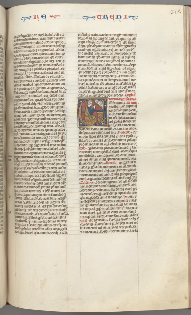 Fol. 315r, Lamentazioni, iniziale istoriata E, un Geremia inginocchiato che prega un busto di Dio da Unbekannt