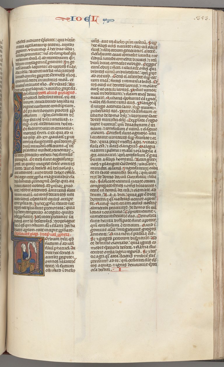 Fol. 353r, Gioele, iniziale istoriata V, Gioele seduto con una pergamena, busto di Dio sopra, c. 1275-1300 da Unbekannt