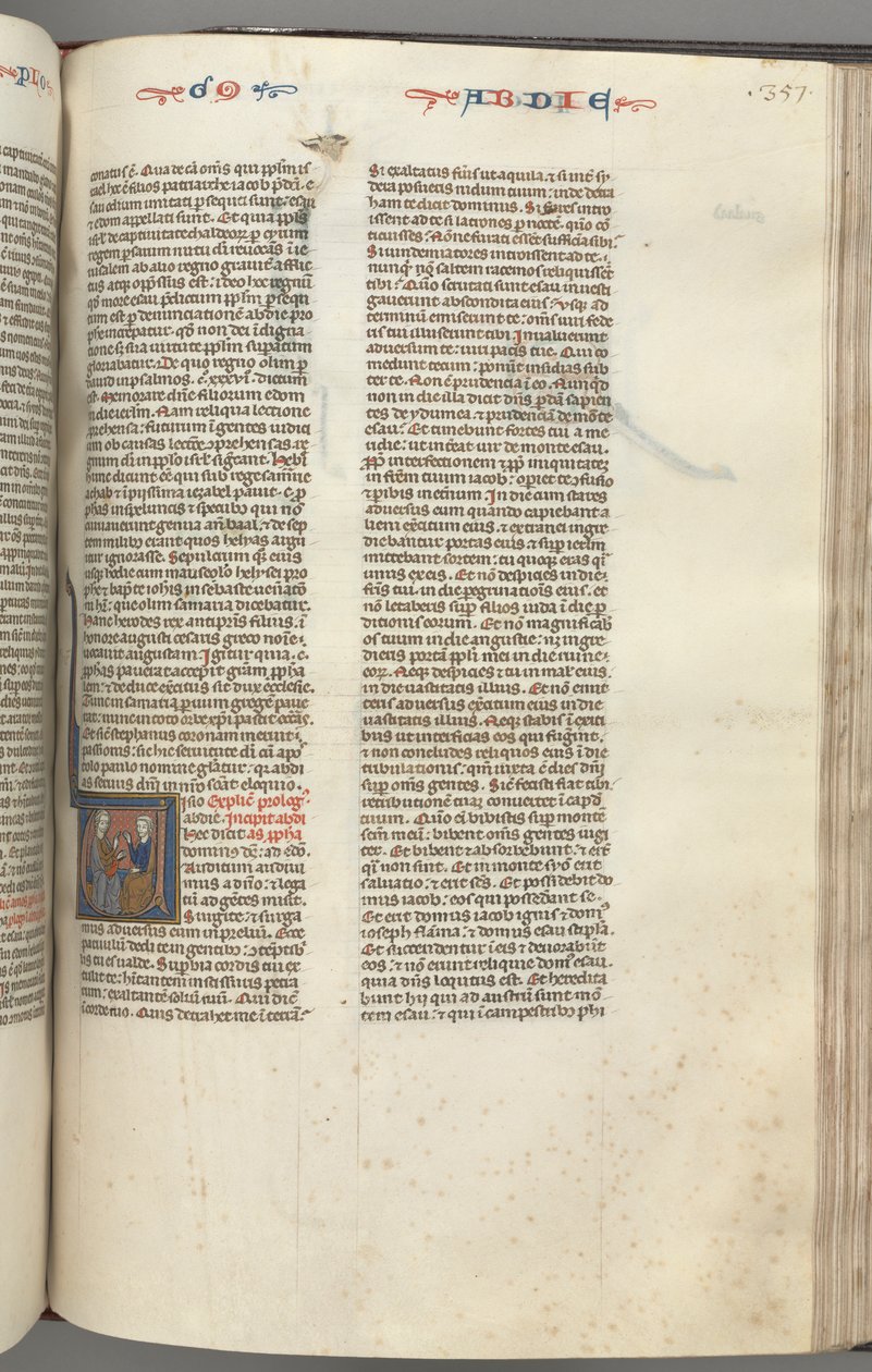 Fol. 357r, Abdia, iniziale istoriata V, Abdia e un ebreo in discussione, c. 1275-1300 da Unbekannt