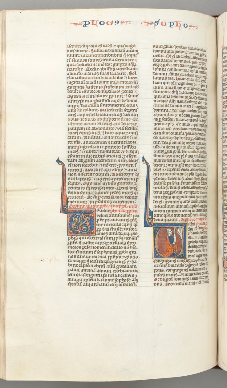 Fol. 362v, Sofonia, iniziale istoriata V, Sofonia inginocchiato con una pergamena, busto di Dio..., c. 12 da Unbekannt