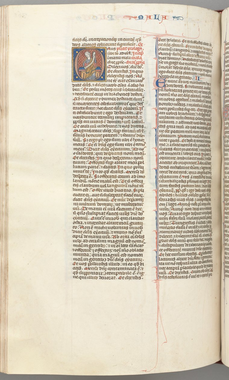 Fol. 368v, Malachia, iniziale istoriata O, Malachia seduto con una pergamena, c. 1275-1300 da Unbekannt