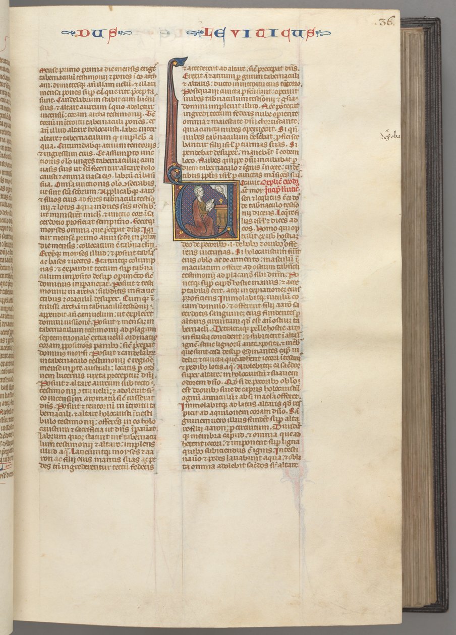 Fol. 36r, Levitico, iniziale istoriata V, Mosè che offre un agnello sacrificale su un altare, c. 1275 da Unbekannt