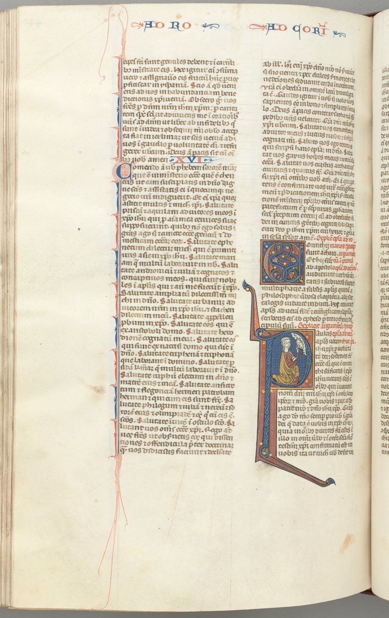 Fol. 440v, Corinzi I, iniziale istoriata P, Paolo inginocchiato che parla al busto di Dio sopra, c da Unbekannt