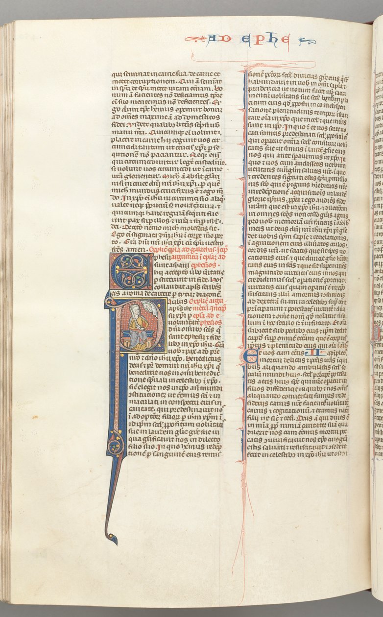 Fol. 450v, Efesini, iniziale istoriata P, Paolo seduto con una spada, il busto di Dio sopra, c. 127 da Unbekannt