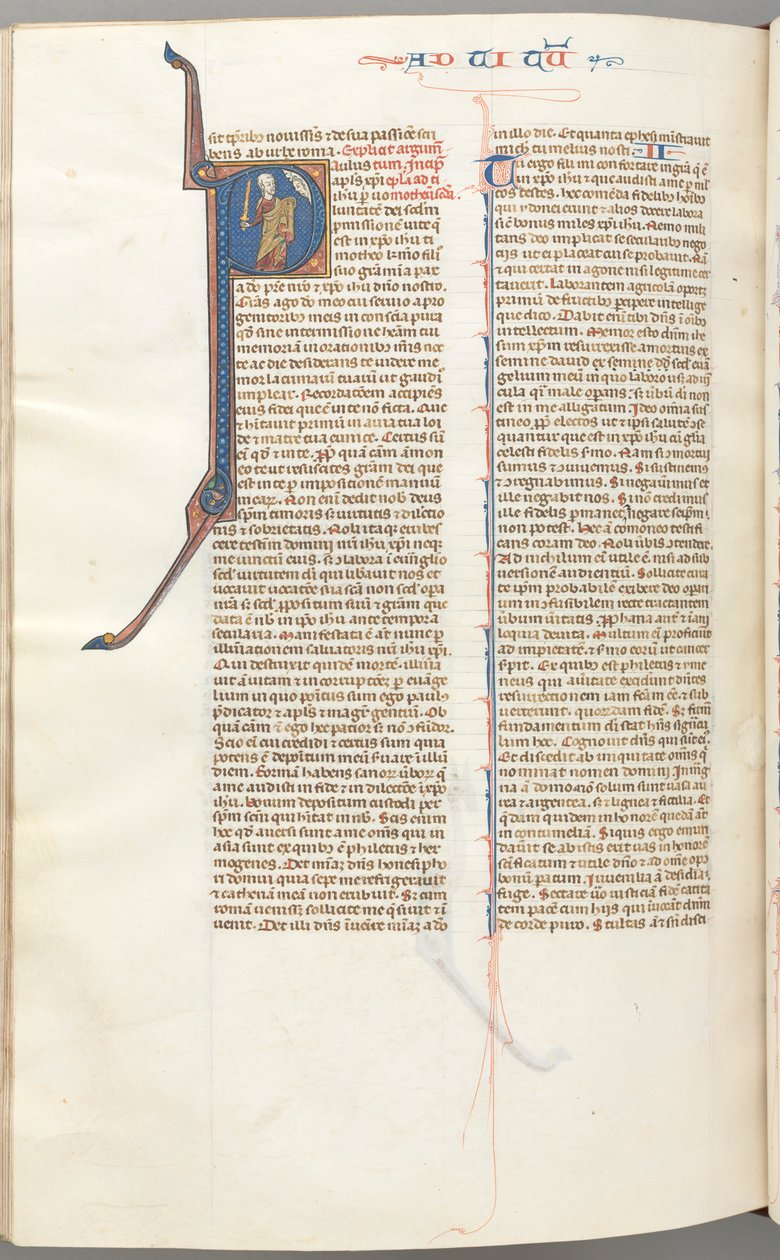 Fol. 457v, Timoteo II, iniziale istoriata P, Paolo che parla al busto di Dio sopra da Unbekannt