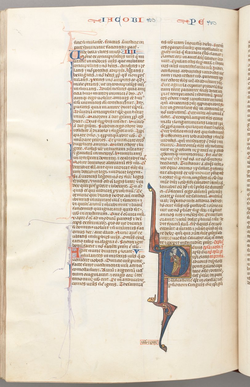 Fol. 477v, Pietro, iniziale istoriata P, Pietro con una chiave, che parla al busto di Dio sopra, c. 1275 da Unbekannt