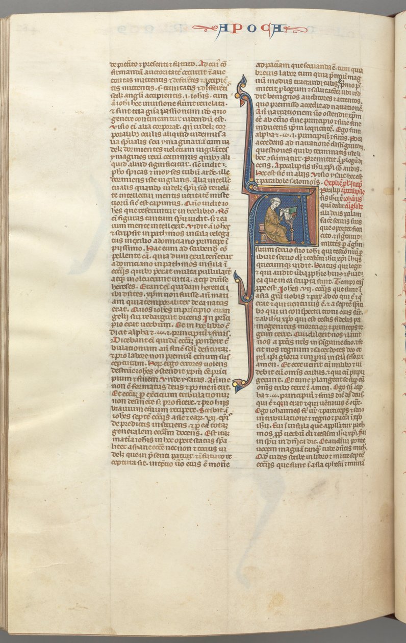 Fol. 482v, Rivelazioni, iniziale istoriata A, Giovanni seduto a una scrivania che scrive..., c. 1275-1300 da Unbekannt